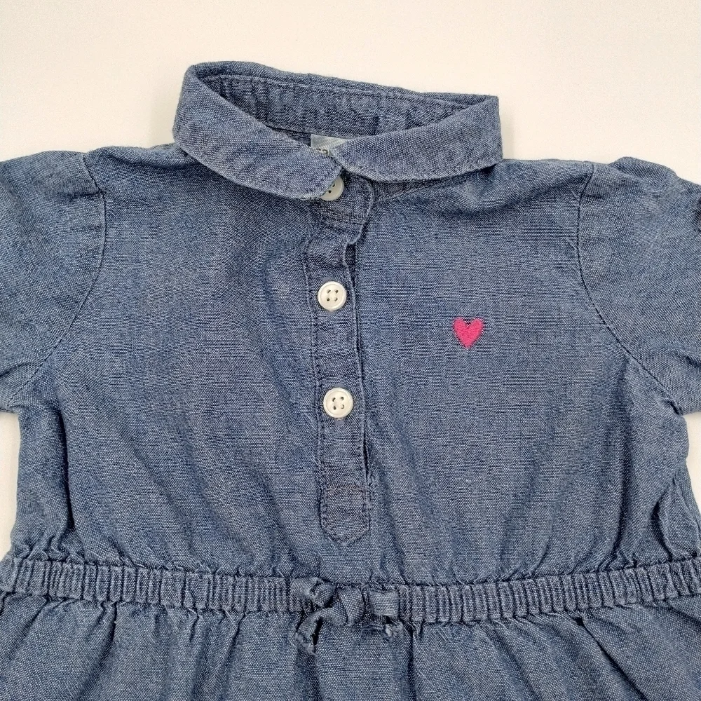 Carter's size 3 months baby chambray collared dress with tiny heart